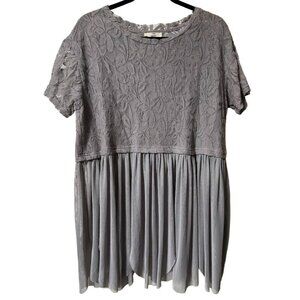 Lace & Chiffon Womens Tunic Top By Entro - Small Gray‎